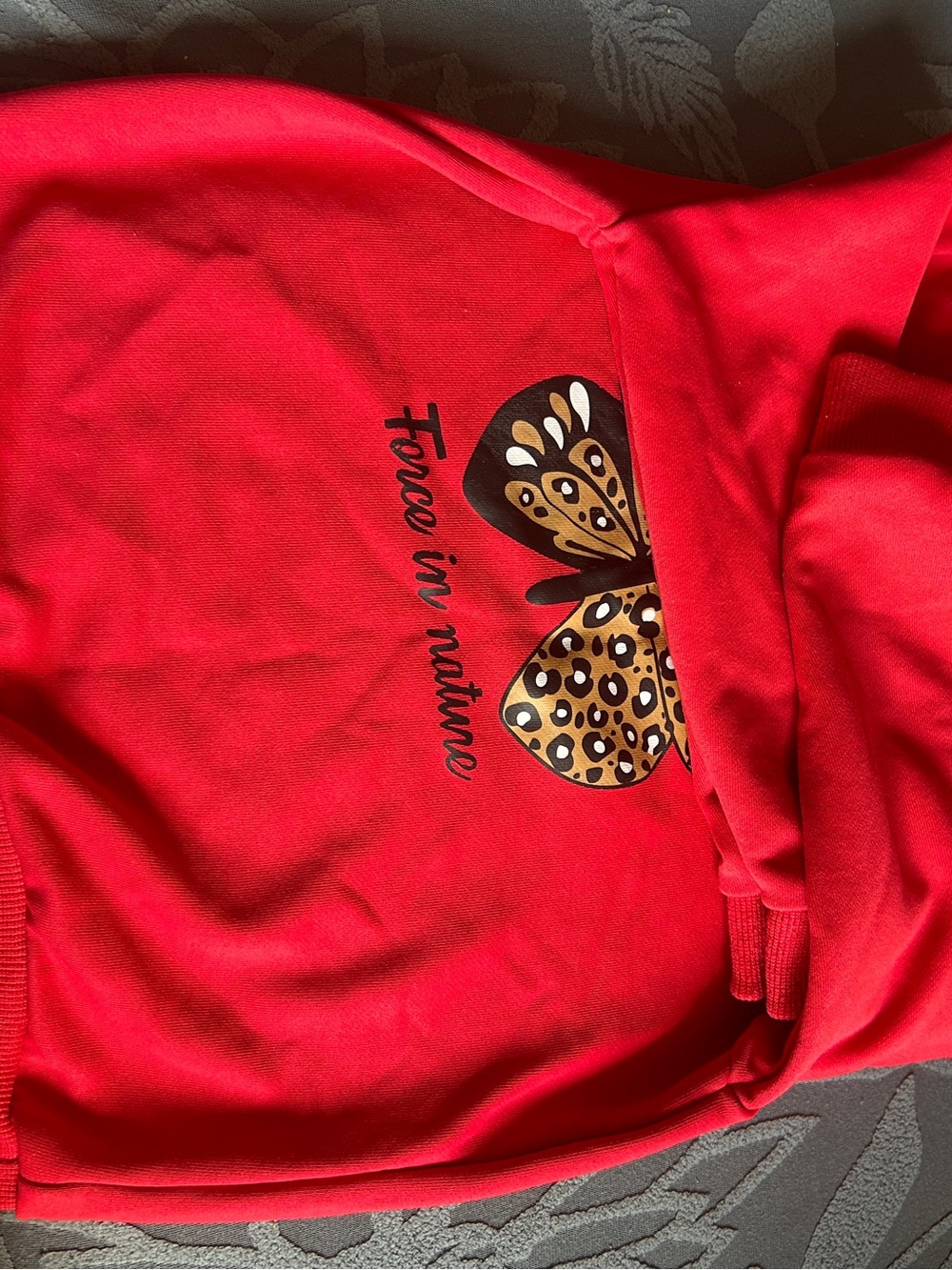 Kids Red Graphic Sweatshirt with Butterfly Motif